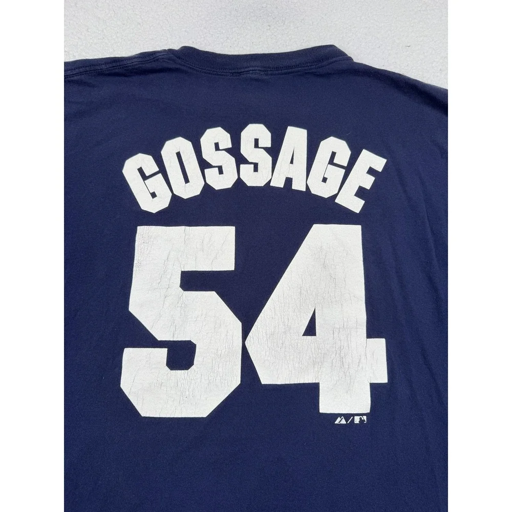 Vtg New York Yankees Shirt Mens Large Navy Blue MLB Baseball Gossage 54 Majestic